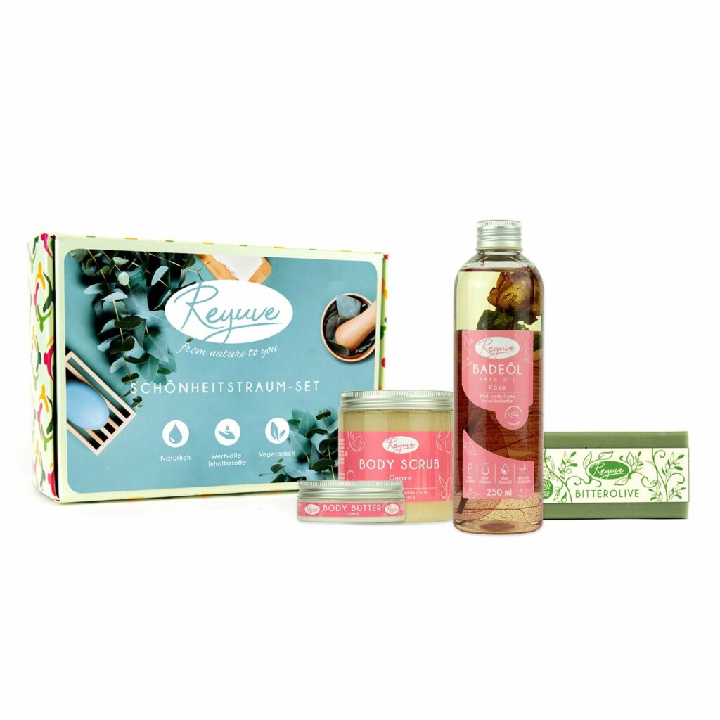 Reyuve Naturkosmetik Wellness Set Badeöl Body Butter Seife Body Scrub
