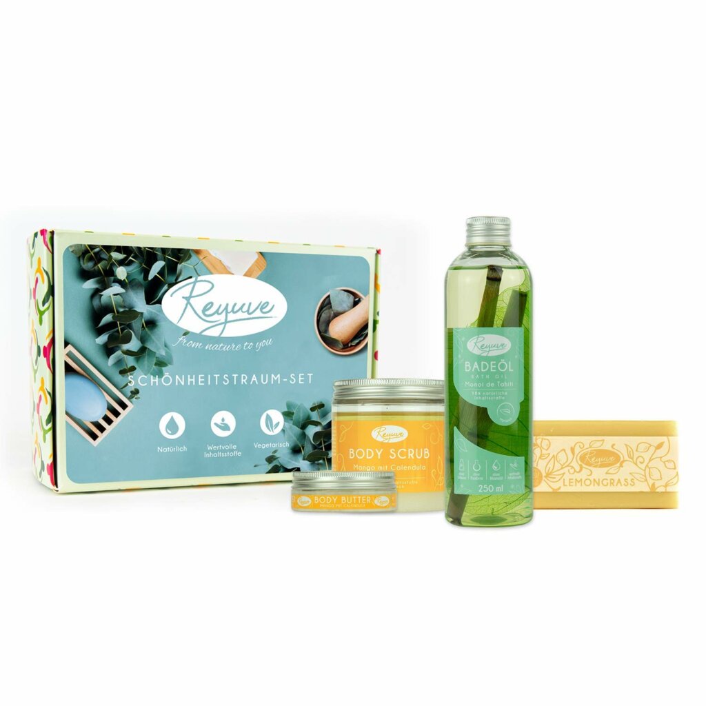 Reyuve Naturkosmetik Wellness Set Badeöl Body Butter Seife Body Scrub