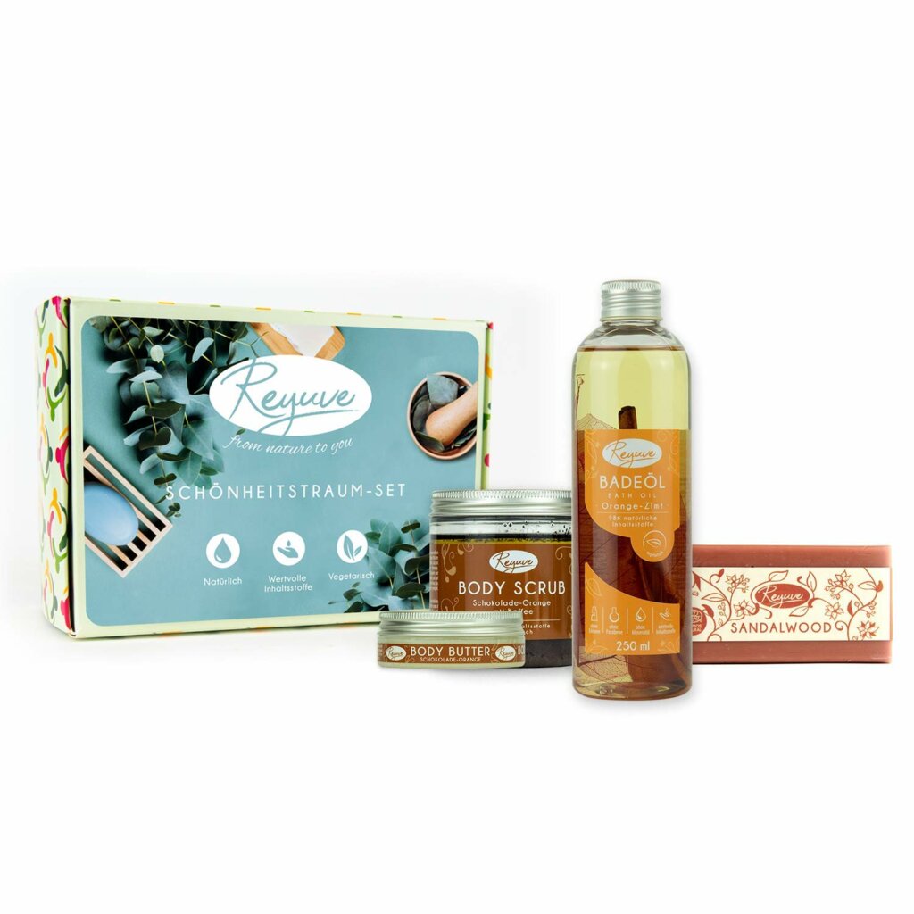 Reyuve Naturkosmetik Wellness Set Badeöl Body Butter Seife Body Scrub